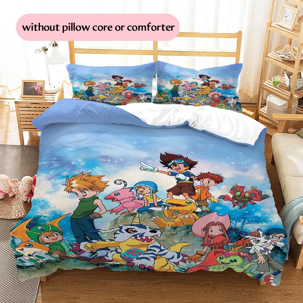 Digimon CharactersPattern Bedding Quilt Set Home Decoration Gift (1 * Duvet Cover + 2 * Pillowcase Without Core)