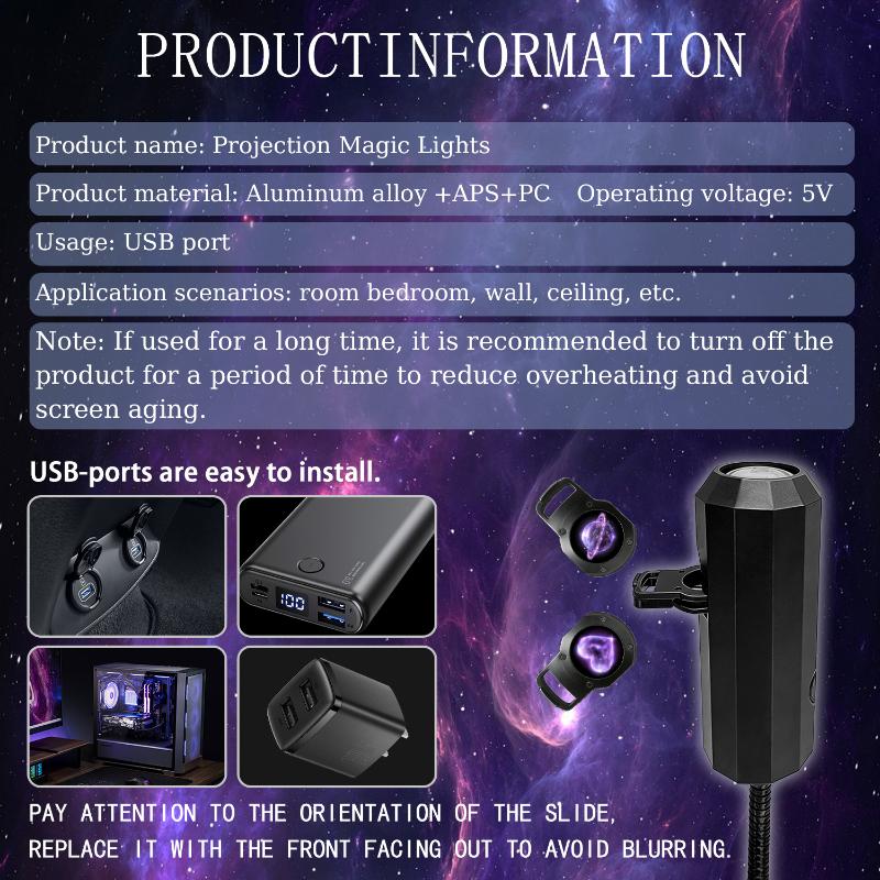 8pcs LED USB Projector Light Multicolor Planets Hearts Moon Astronaut Patterns Ambient Bedroom Living Room Night Light