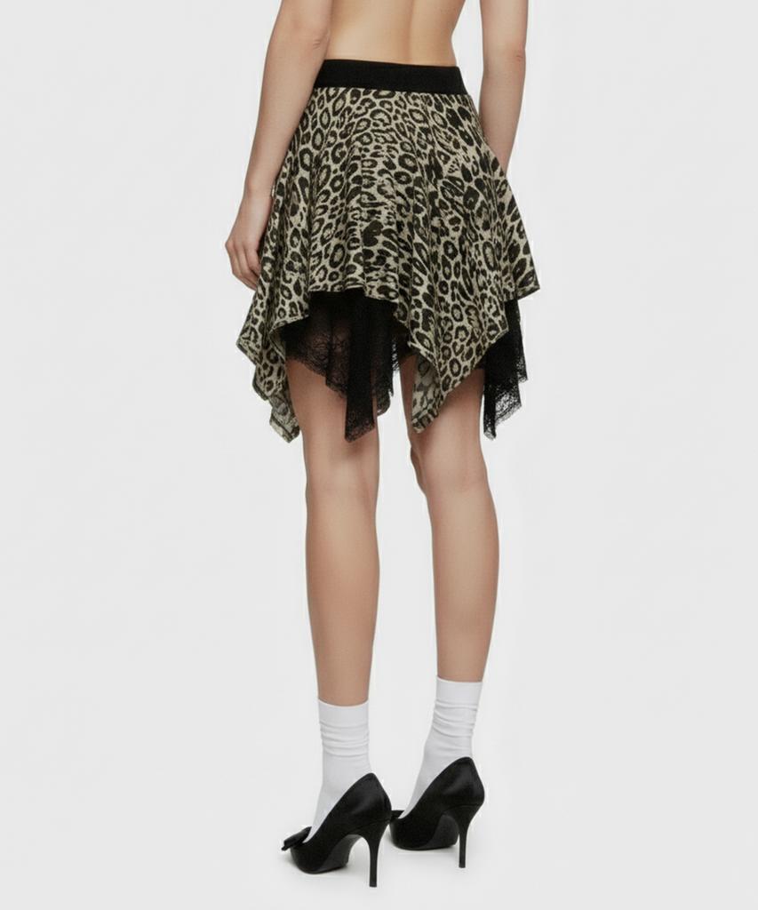 Milkeuaeswiaendeudolseu Leopard Layered Skirt - Olive