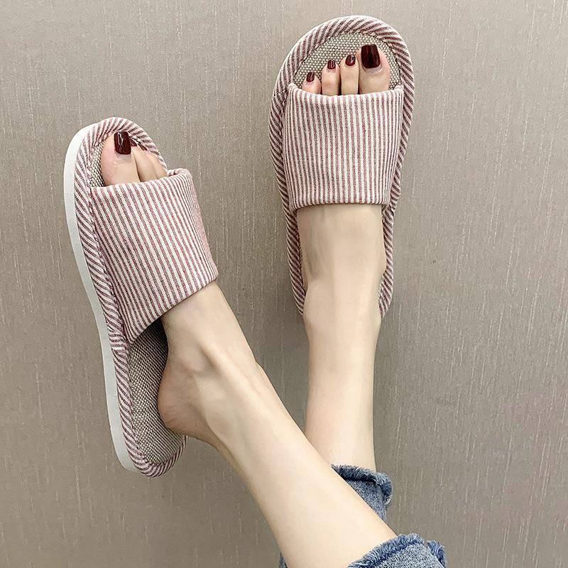 Linen cool slippers women's summer indoor silent non-slip home home couple home indoor cotton and linen men's comfort