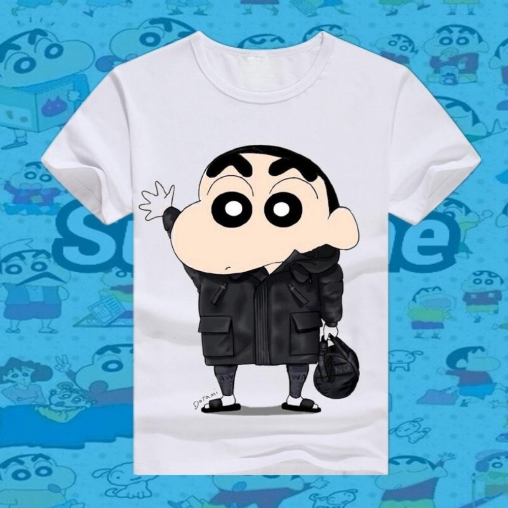 New Shin Chan Crayon Printed Summer T-shirt Cotton Japanese Cartoon Men T-shirt Short Sleeve Round Neck Loose Kids T-shirt Top