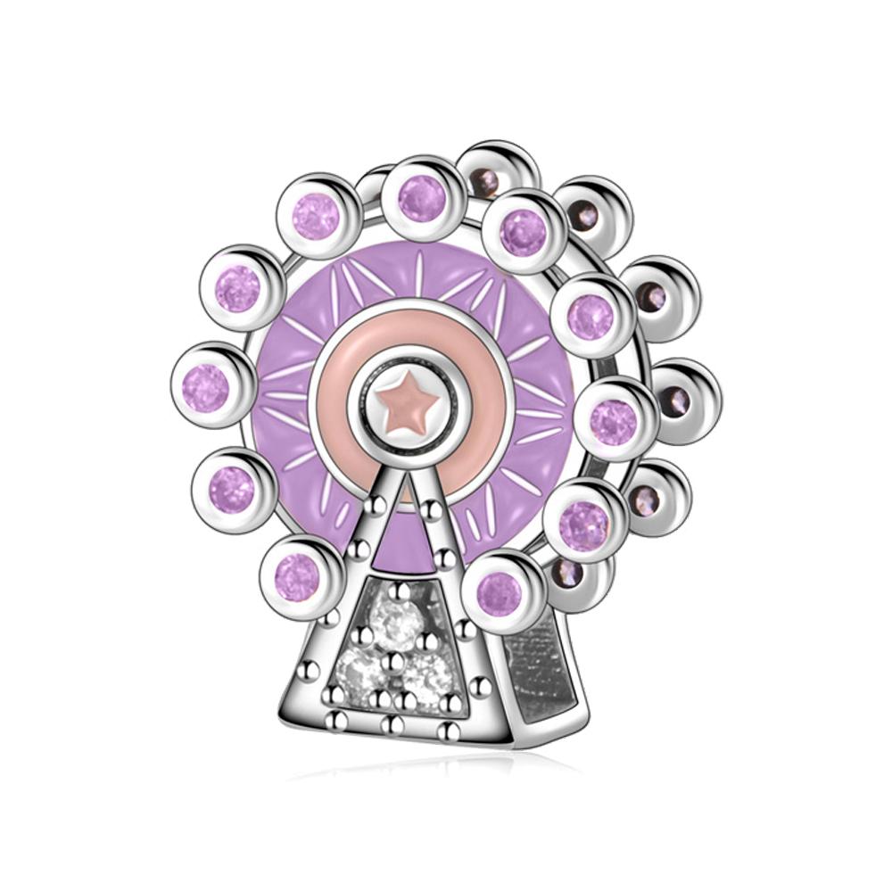 925 Silver Ferris Wheel Beads & Rose & Grapes Dangle Charm Fit Bracelet Boutique Necklace Purple Pendant Gift