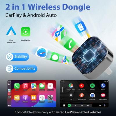 2 In 1 Wireless CarPlay & Android Auto Adapter Type-C/USB Plug and Play Car Play Dongle Converts Wired To Wireless for IPhone