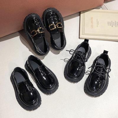2024 New Children's Princess Shoes-Girls Small Leather Shoes, Black Thick-Soled British Style Single Shoes for Spring and Autumn.