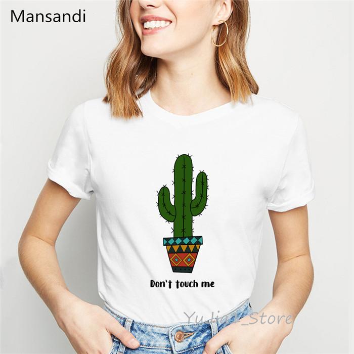 Cute Cactus Shirt Dont Touch Me Letters Print Tee Shirt Femme Summer Harajuku Kawaii Clothes Unisex White Female Tumblr T Shirt