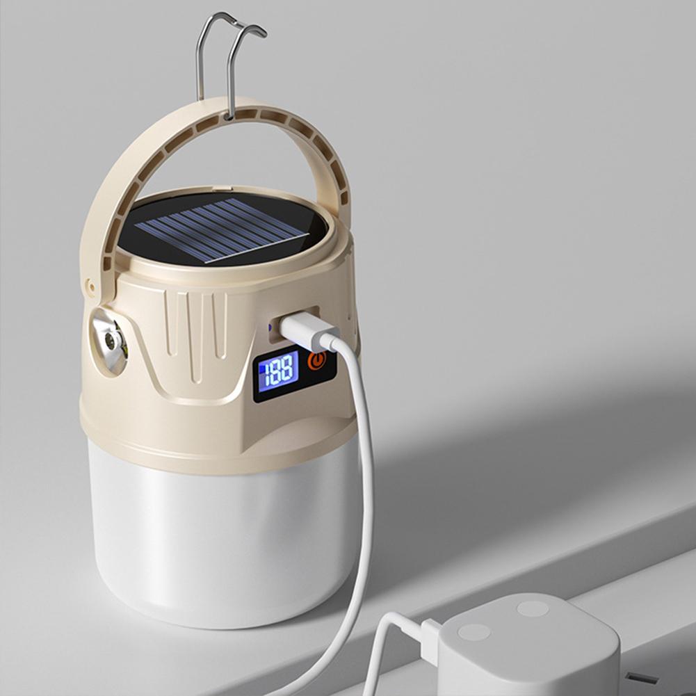 1 Pcs Solar Dual Light Source Outdoor Camping LED Light Digital Display USB Charging Solar Powered Charging Camping Light