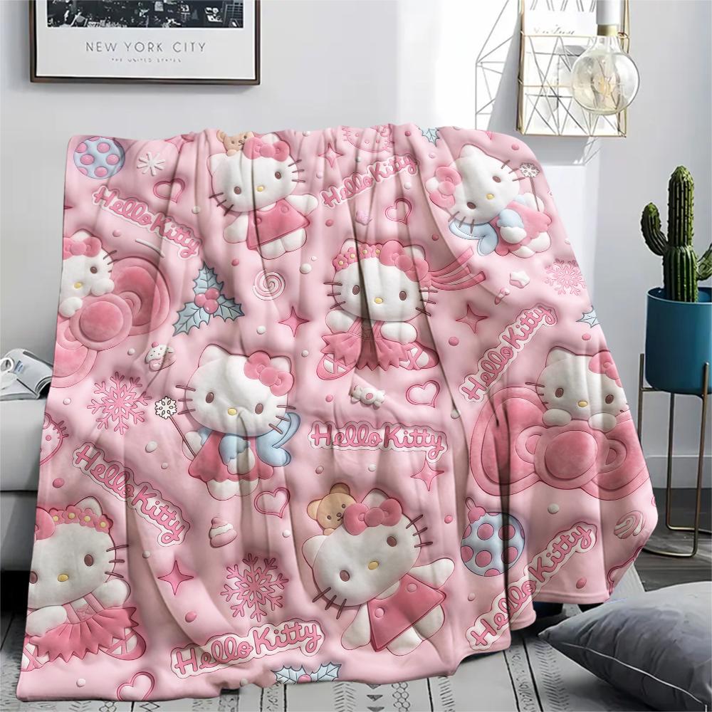 1PC Hello Kitty Pink Print Flannel Blanket, High quality All Seasons, Home Decor, Warmth and Comfort, Perfect for Christmas Gifts