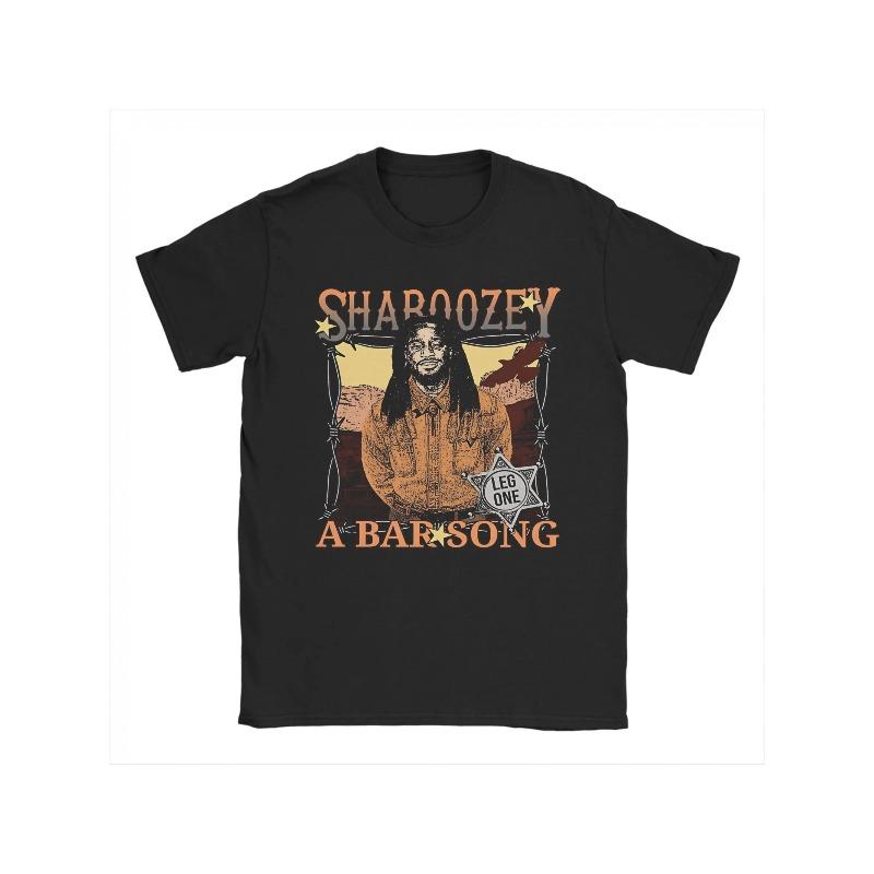 European sizes Men's Fashionable Shaboozey Crew Neck T-shirt, Designed with a Bar Song Motif, Short-sleeved