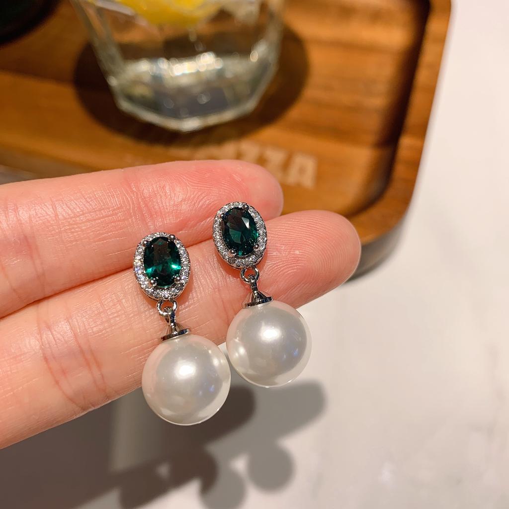 Live Streaming New Green Zircon White Australian Pearl Earrings Women Of Fairy Like Mother