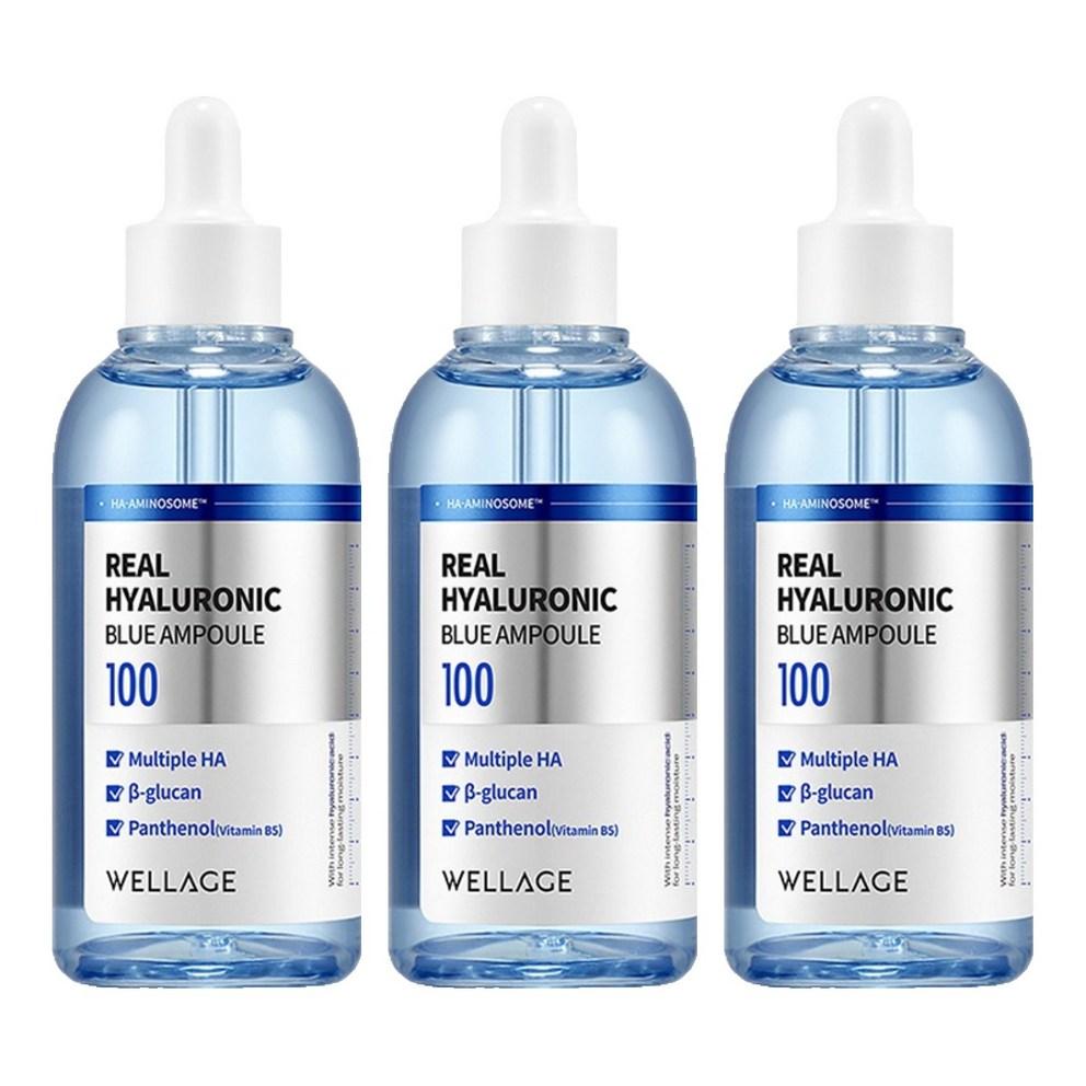 Wellage Real Hyaluronic Blue Ampoule, 100ml, 3 Bottles