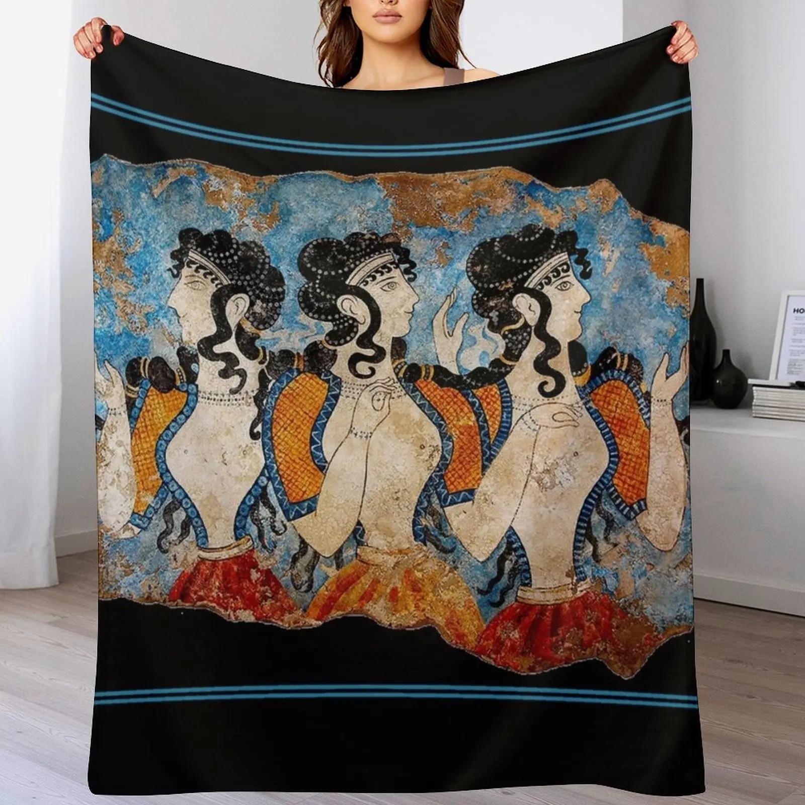 

GREEK Ancient Greece Ladies of the Court Fresco Frieze Print Throw Blanket Warm Comfortable Blanket for Office Napping 102x76cm(40x30in)
