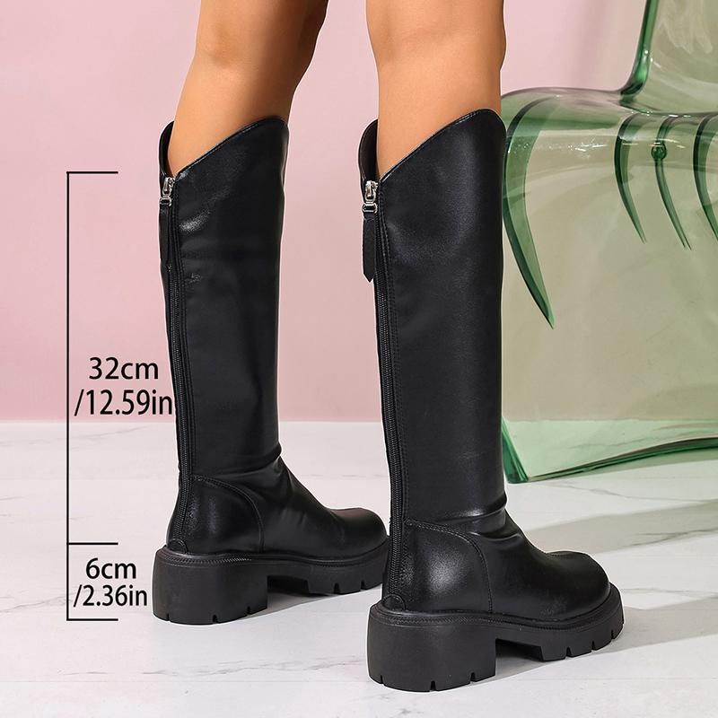Fashion Platform Knee High Boots Women Autumn Winter High Tube PU Leather Boots Woman Non Slip Chunky Heel Long Botas Mujer 2025