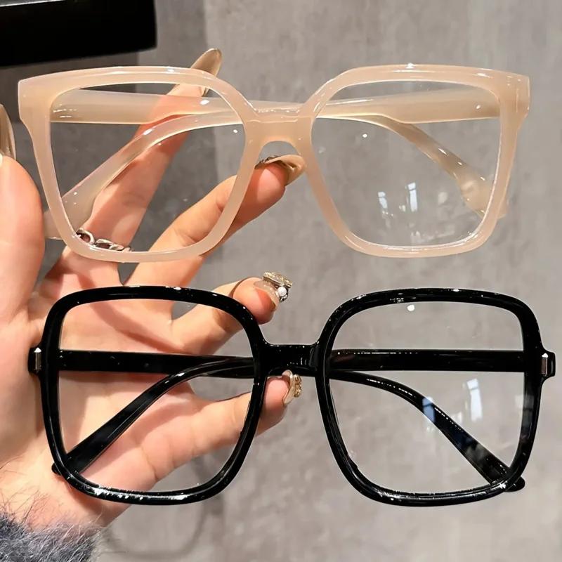 2Pcs Casual and Fashionable Rectangular Large-Frame Glasses with Transparent Lenses Suitable for Daily Wear and Office Use Premium