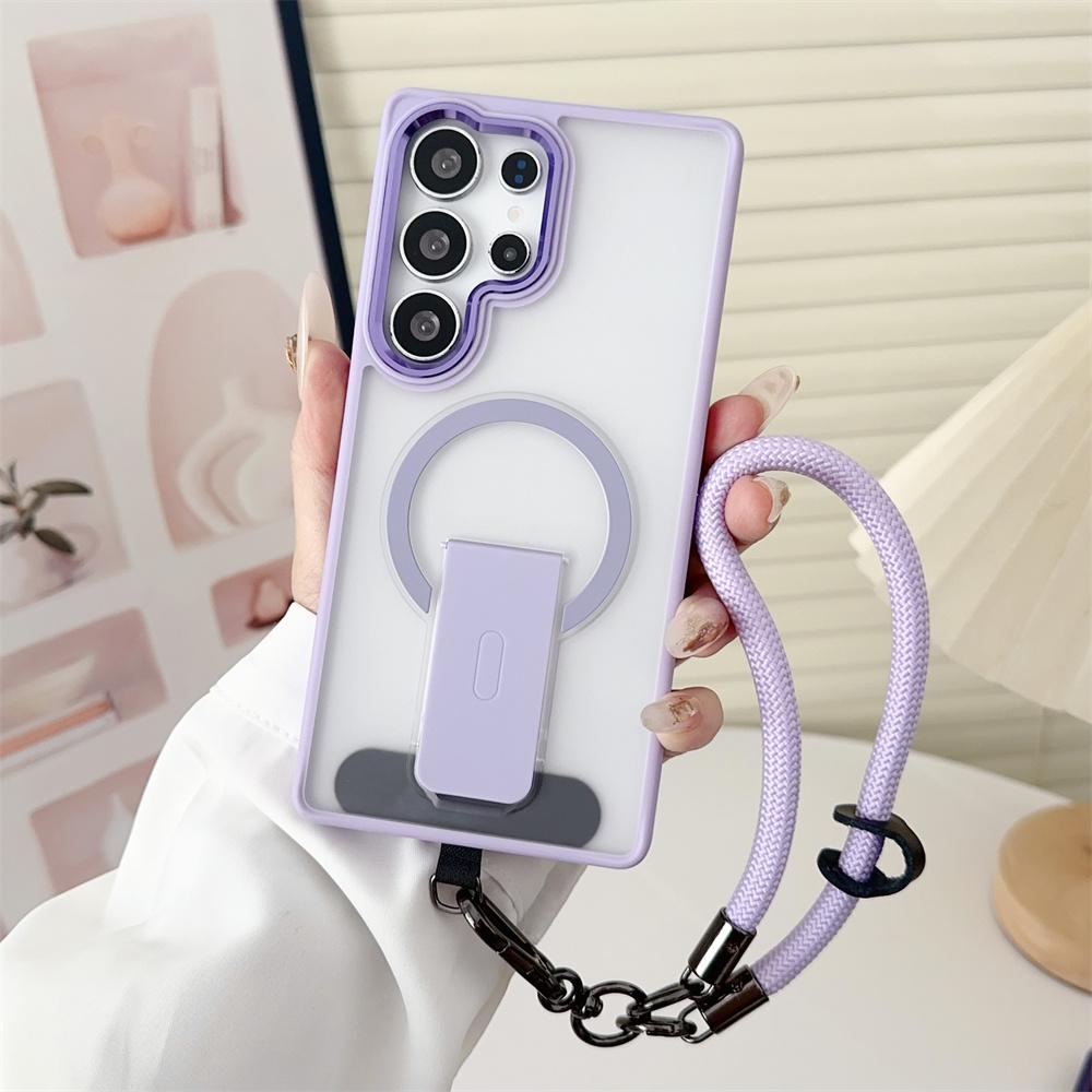 

For Magnetic Wireless Charge Phone Case For Samsung Galaxy S26 S26Plus S26 Ultra S25 S24 With Lanyard Shockproof Bumper Cover For SamsungS26 лаванды фиолетового