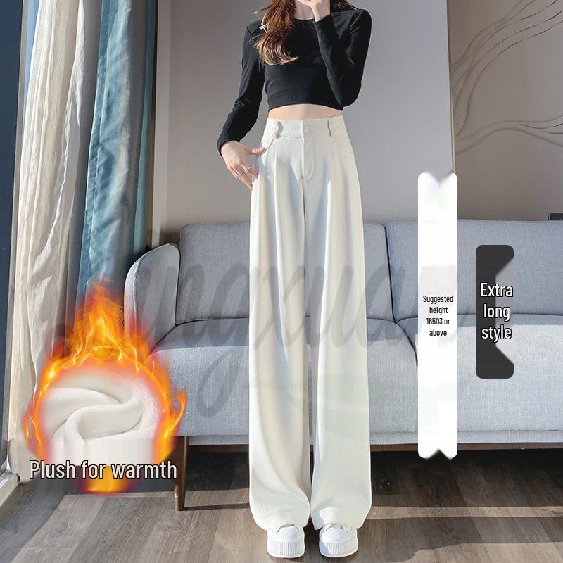 European Cotton Velvet Wide-Leg High-Waisted Women's Corduroy Pants for Autumn/Winter - Drapey, Casual, Floor-Length.