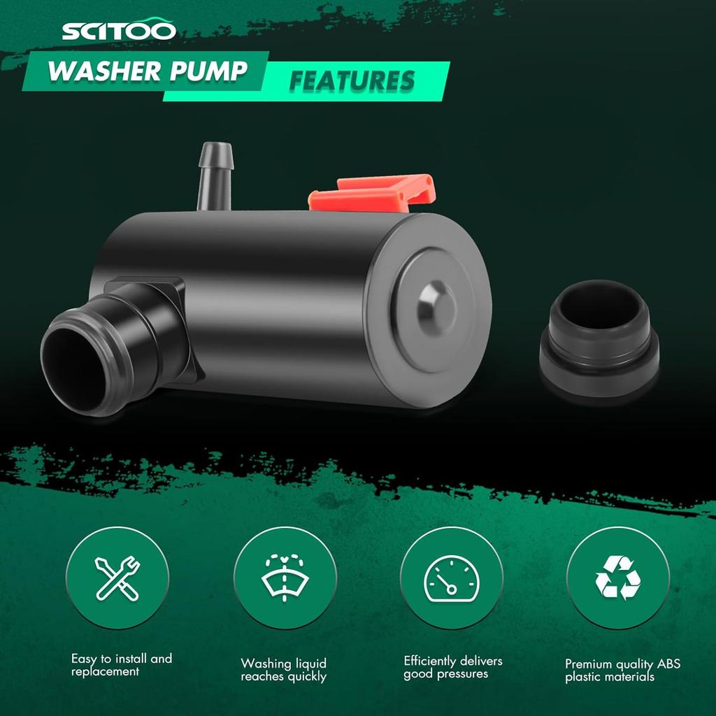 SCITOO Windshield Washer Pump with Grommet, Windshield Washer Fluid Pump Replacement OEM # 38512-SA5-013,38512-SA5-981,76806-SE0-921,86611-AA010,
