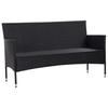 3 Seater Garden Sofa with Cushions Black Poly Rattan