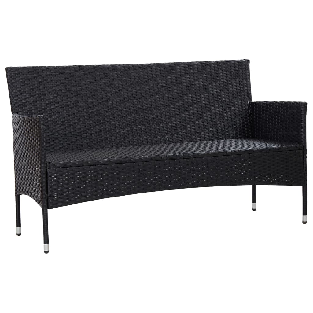3 Seater Garden Sofa with Cushions Black Poly Rattan