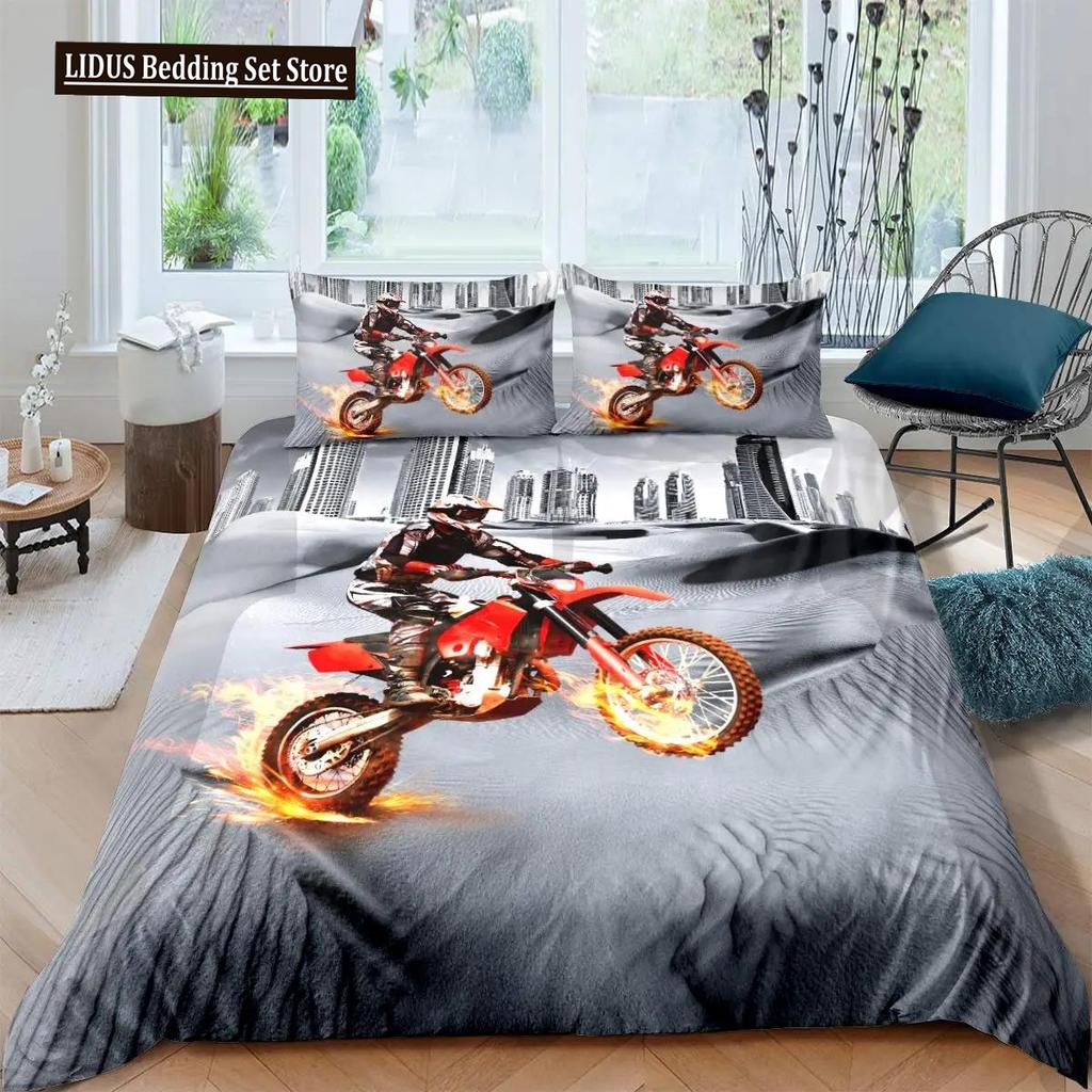 Dirt Bike Segu Komplekts Motokrosa Sacīkšu Braucējs Bērniem Pusaudžiem Ekstrēmo Sportu Stils Poliestera Gultasveļas Komplekts Gultasveļa Divguļama Karaliene Karalis