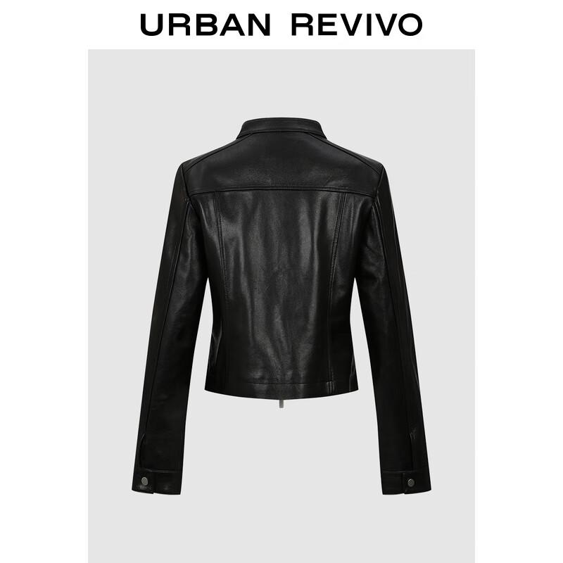 UR Women s Short Stand-Collar Faux Leather Motorcycle Jacket S
