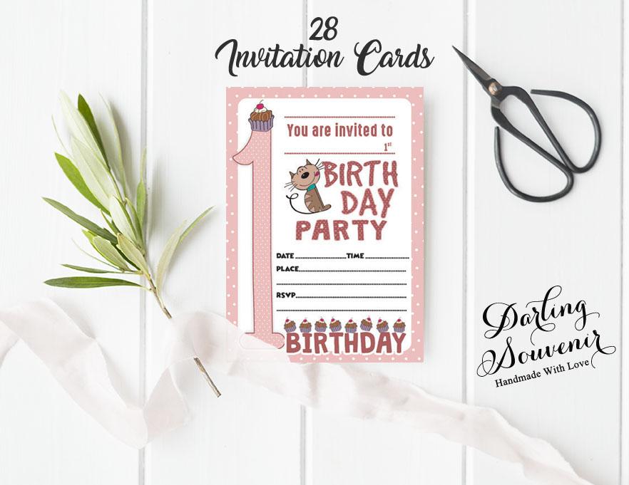Darling Souvenir Pink Birthday Invitation Card Printable Fill or Write In Blank Invites Party Supplies Pack Of 28 5 x 7