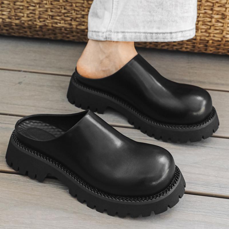 Prodyšné poloviční pantofle pánské mokasíny pánské platformové kožené pantofle nová móda líné boty do lodi pánské prodyšné nazouvací muller boty