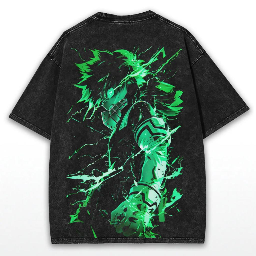 My Hero Academia Anime T-shirt Midoriya Izuku Y2k Washed Oversized Tee Shirt Summer Short Sleeve Cotton Tops Men Women Clothing