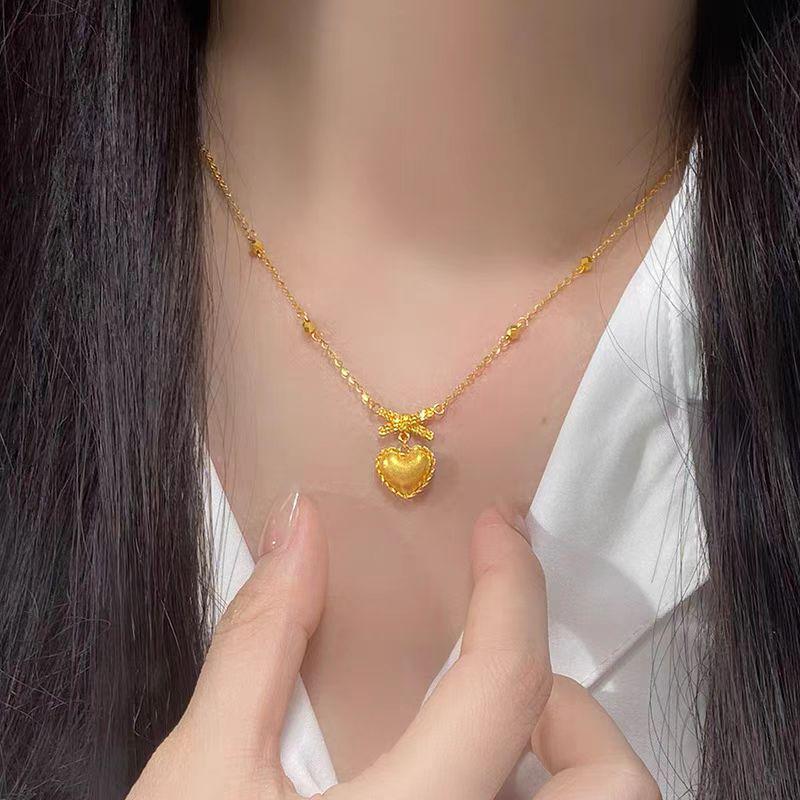 Gold Heart Bow Necklace - Gold Clavicle Chain for Valentine's Day or Qixi Gift