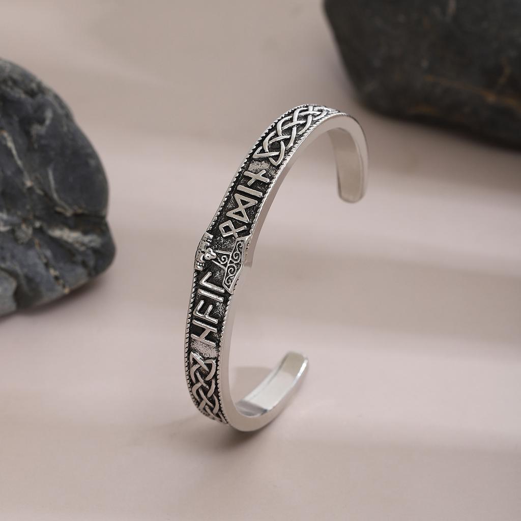 Bransoletka Viking Retro Węzeł Celtycki Runa Młot Modna Otwarta Bransoletka dla Mężczyzn Kobiet Styl Norweski Akcesoria Hip-Hop