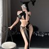Egypt Queen Cat Cosplay Costumes Black Halter Hollow Top with Long Skirt Golden Chain Set Women Sexy Lingerie Erotic Costume