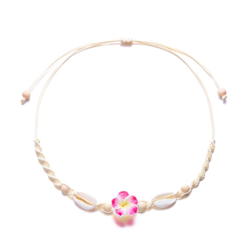 

Богемное колье-чокер из ракушек для женщин, модное летнее милое колье с подвеской в виде цветка, плетеная веревочная цепочка на шею, ювелирный аксессуар 1PCS розовый