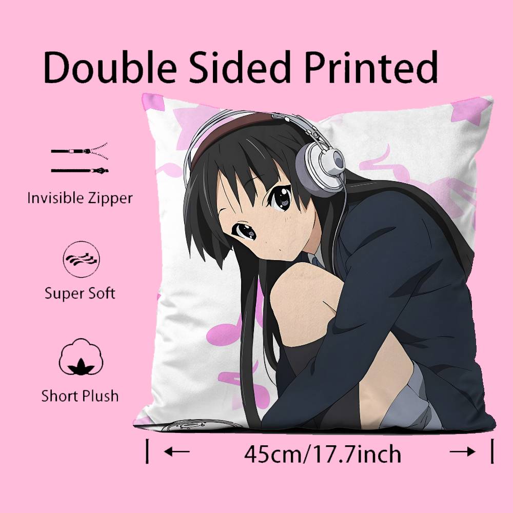 Classic Anime K-K-ON Pillow Case Comfort Sofa Bed Silky elegant Invisible zipper Custom Decorative cushion cover