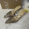Summer 2025 Pearl Embellished Pointed Toe Mules with Back Strap and High Heels for Women
