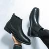 Fashion New Chelsea Men's Boots Low Heel Flat Headed Fashionable Business Formal High Top Simple Comfortable Large Size Leather Shoes