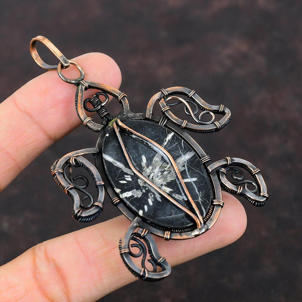 Chrysanthemum Pendant Copper Wire Wrapped Gemstone Pendant Chrysanthemum Jewelry Tortoise Pendant Handmade Pendant Copper Jewelry For Gift