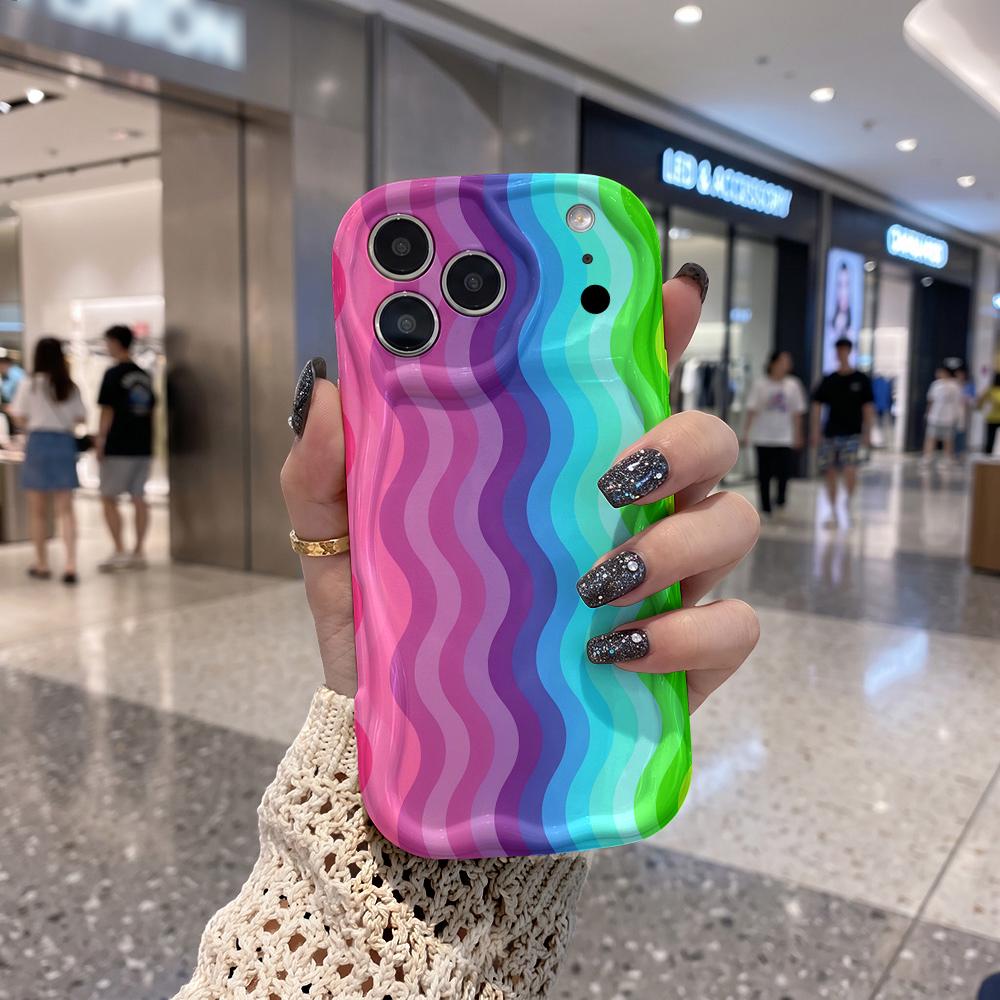 Rainbow Wave Stripe Iridescent Phone Case For iPhone 17 16 15 14 13 12 11 Pro Max Plus Wavy Edge Cover