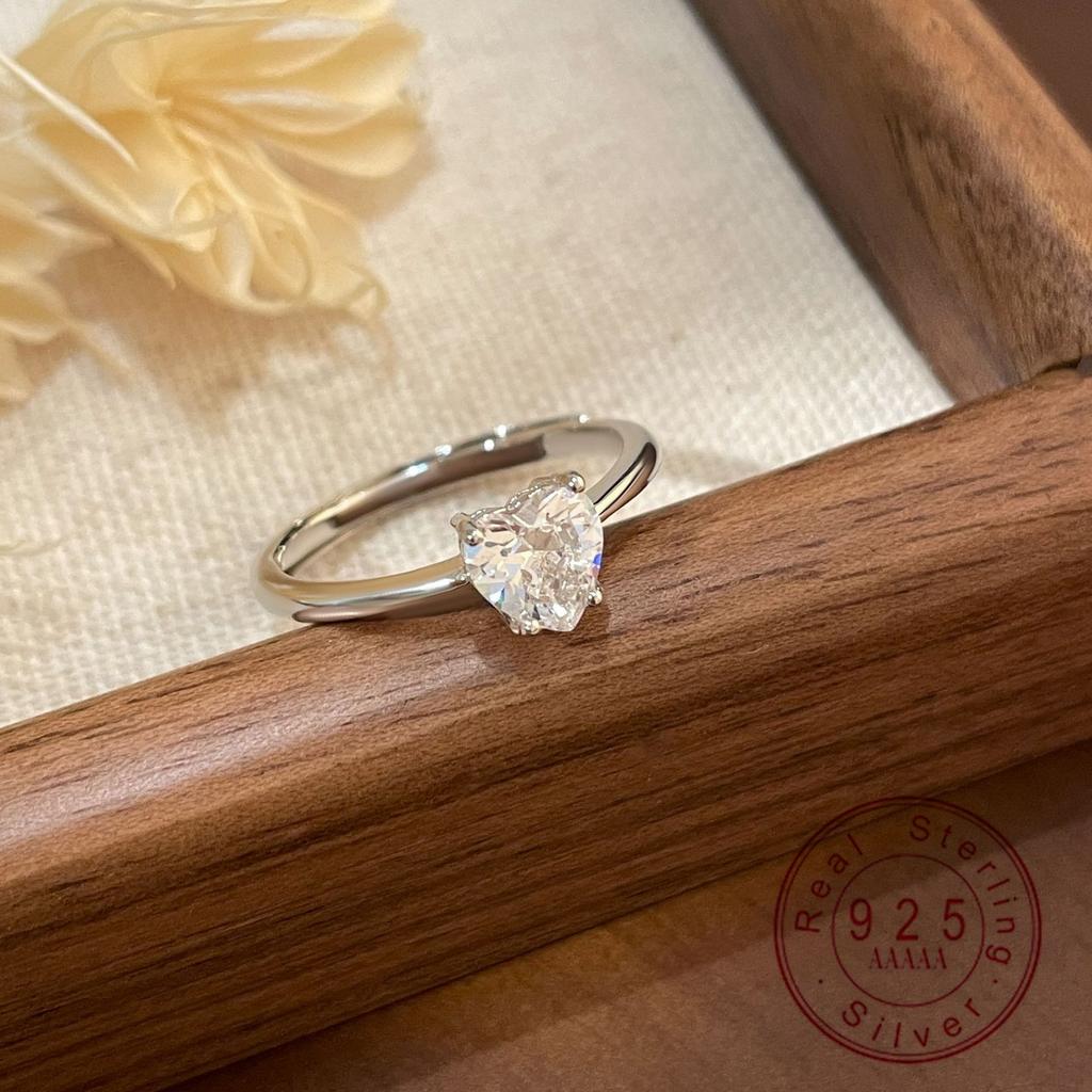 925 Sterling Silver Heart Cut CZ Solitaire Ring for Women Dainty Engagement Promise Ring Minimalist Fine Jewelry for Women