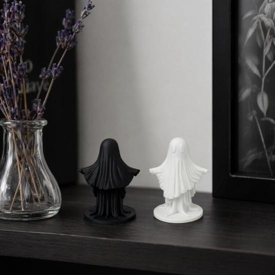 Umbra Studio 3D Printed Cute Ghost Figurine, Minimalist Home Decor, Matte Black & White Dual Colors, Stable Base for Living Room Entryway Halloween