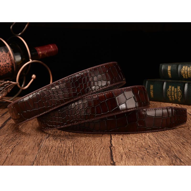 Men s Crocodile Pattern Cowhide Leather Belt with Automatic Buckle 125cm