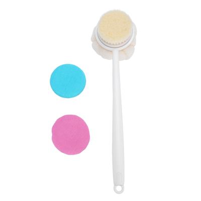 Back Scrubber Brush Long Handle Dual Sided Shower Brush with 2 Replacement Heads for Leg Foot