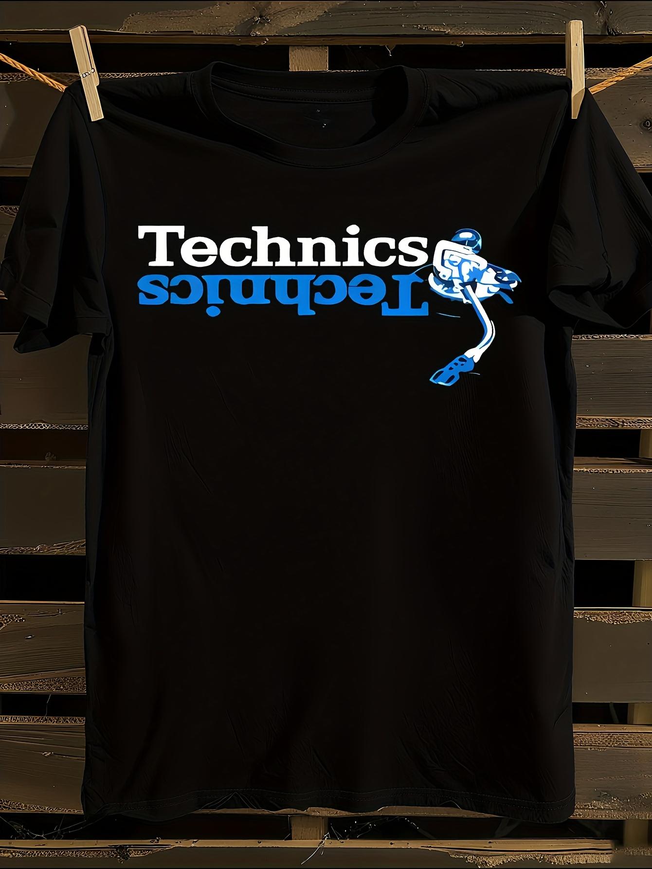 s DJ Technics Logo & Turntable Graphic T-Shirt Mens Tshirt Womens Tshirts with Letters Print Short Sleeves T-Shirt Casual Street Tee Shirt Top M