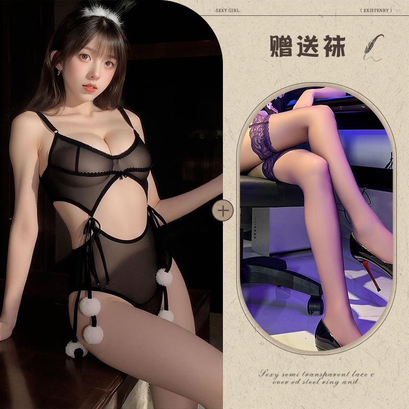 Sexy pure desire onesie cute bunny uniform bow hairball babe sleeping clothes woman