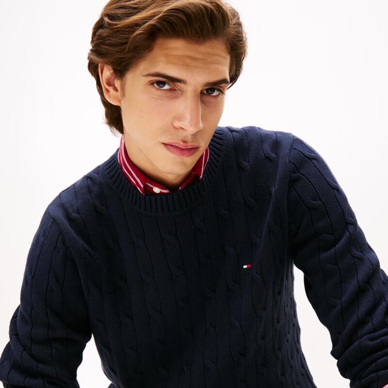Tommy Hilfiger Men's Cable Knit Pure Cotton Round Neck Sweater