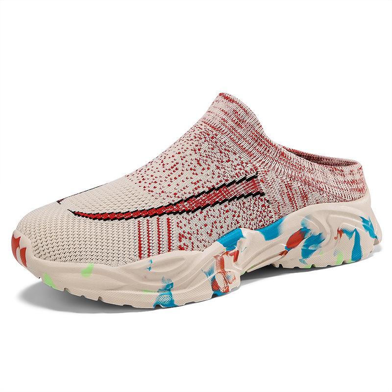 Fashion Large Size Women's Shoes Summer Fashion Fly Weave Slip on Half Slippers Comfortable Height Increase Mesh Breathable Casual Shoes