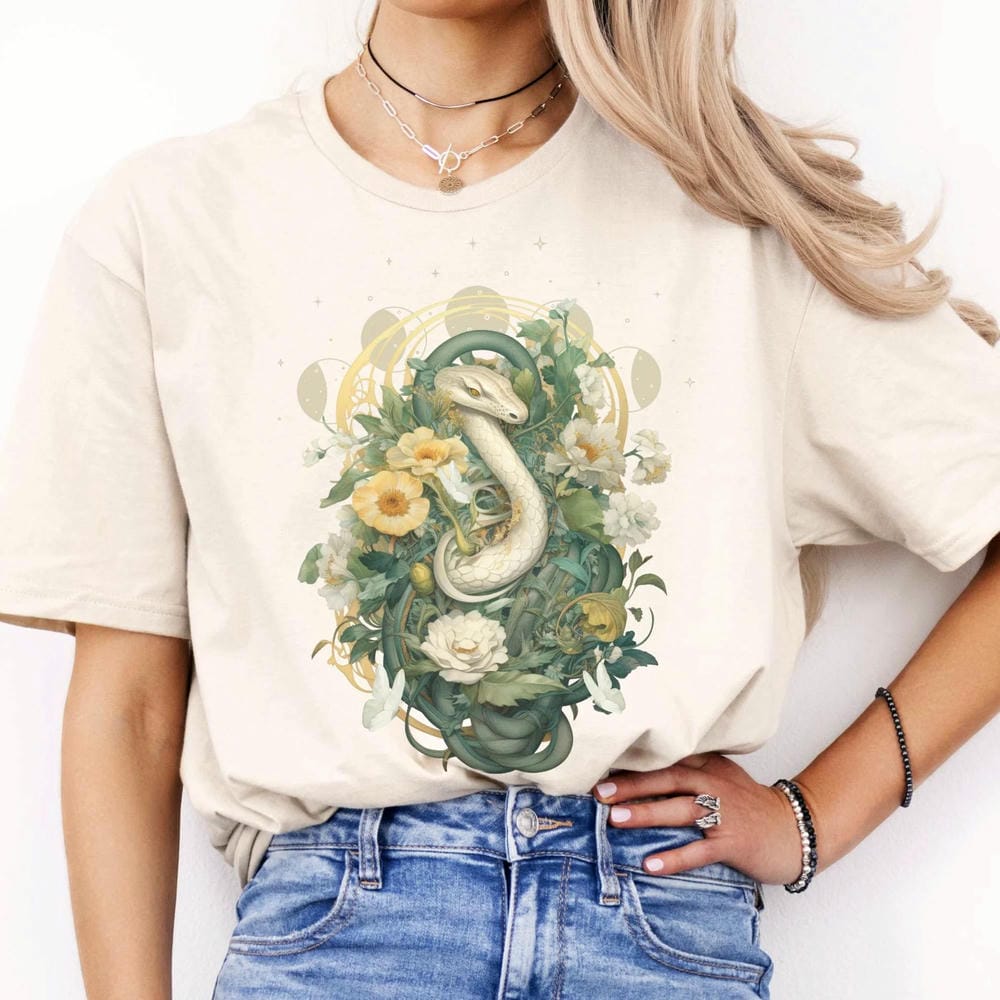 Whimsical Snake Print Shirt Vintage Dark Acedemia Fantasy TShirt Funny Cottagecore Animal Print Y2K Unisex Shirt Streetwear