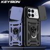 KEYSION Shockproof Armor Case for Xiaomi POCO F8 Ultra Slide Camera Lens Protection Ring Stand Phone Back Cover for POCO F8 Pro