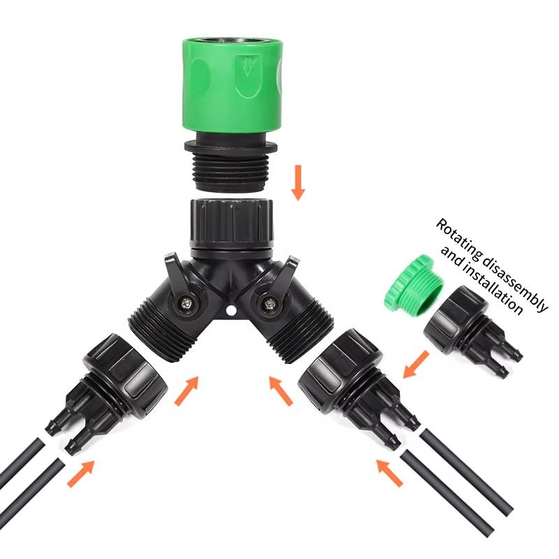 Drip Irrigation Faucet Adapter 4 Way Diverter for Garden 1/4 '''Hose Watering System European Connectors Adjustable