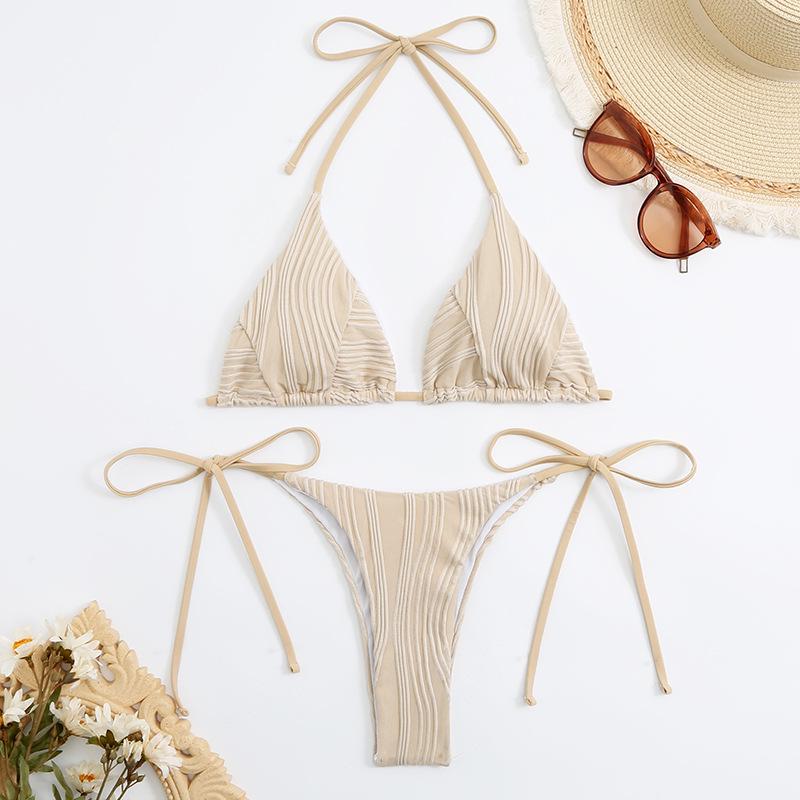 2023 Sexy Striped Solid Color Lace-up Bikini Set - Women's Two-Piece Swimsuit