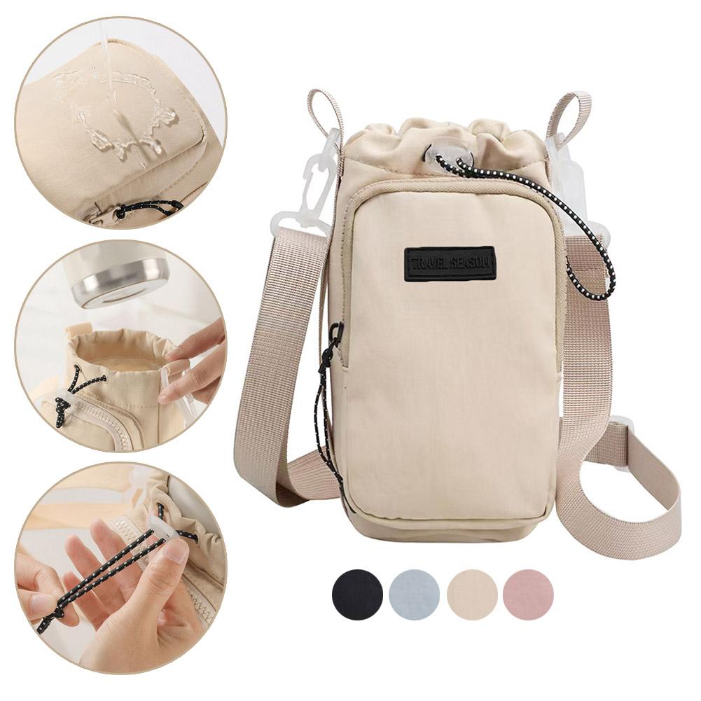 Shoulder Strap Water Bottle Carrier Bag Front Pocket Waterproof Water Bottle Holder Large Opening Adjustable Outdoor Supplies