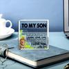 Son Birthday/Christmas Gifts: Clear Acrylic Desk Sign. Mom/Dad’s Keepsake (for Graduation too).